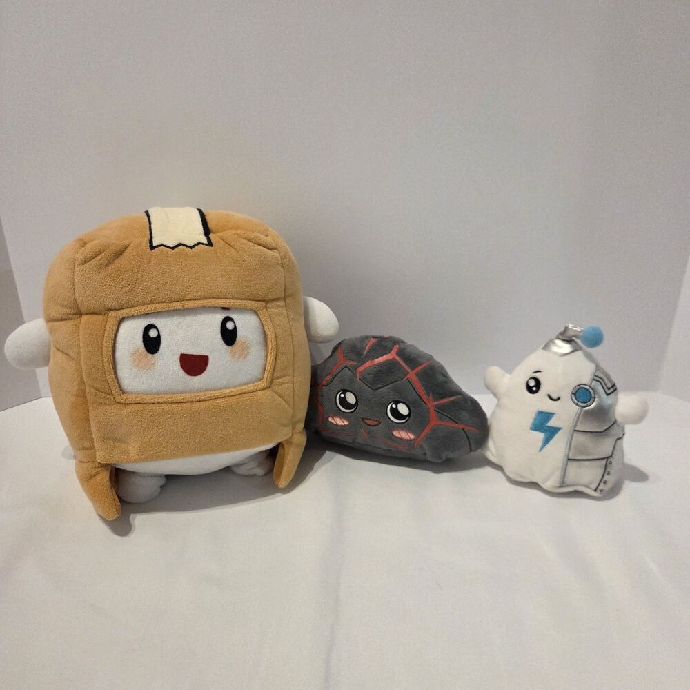 Lot Of 3 LankyBox White Ghost Robot Dark Lava Rock Boxy Plush Toy
